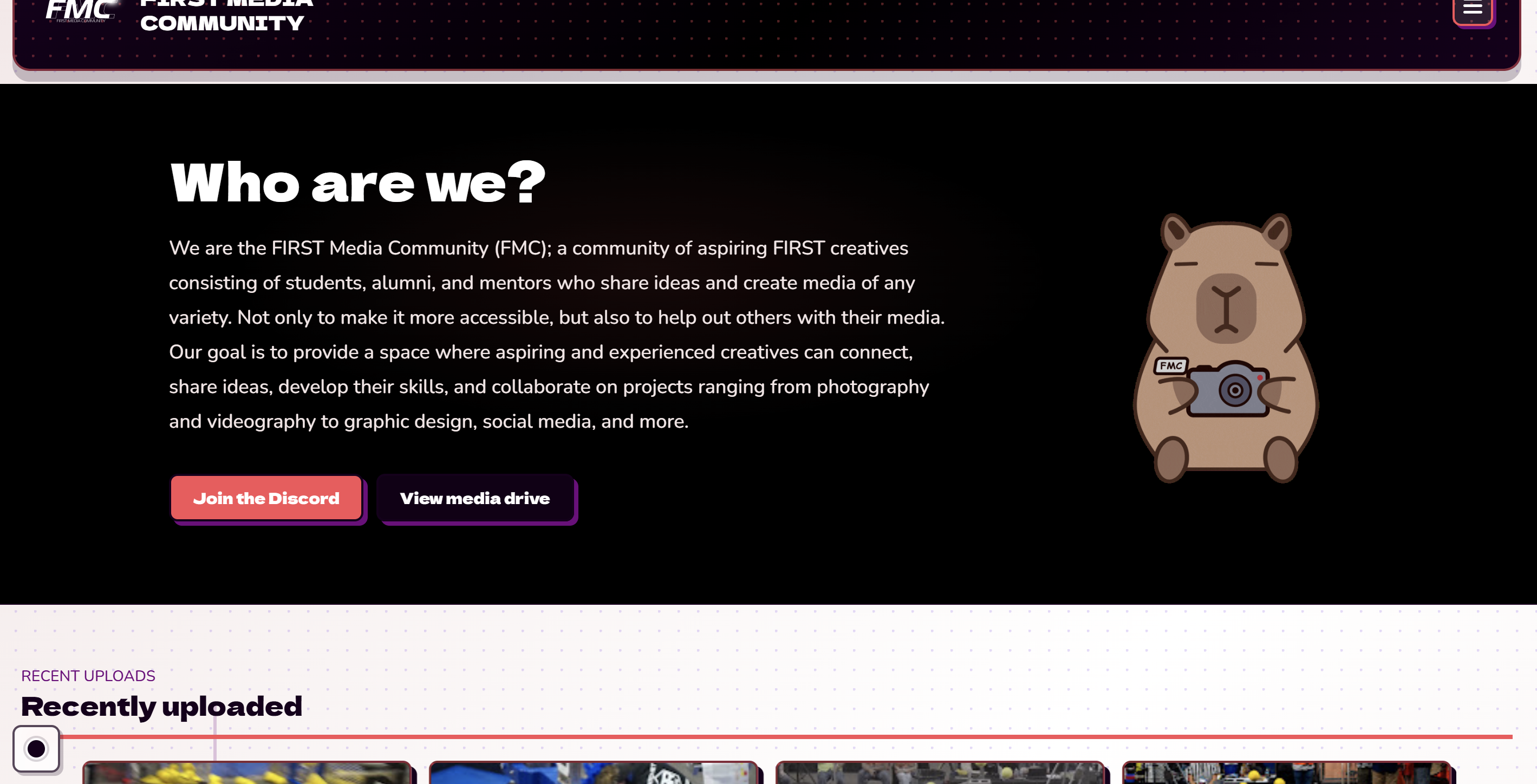 FIRST Media Community website introducing the community and its work