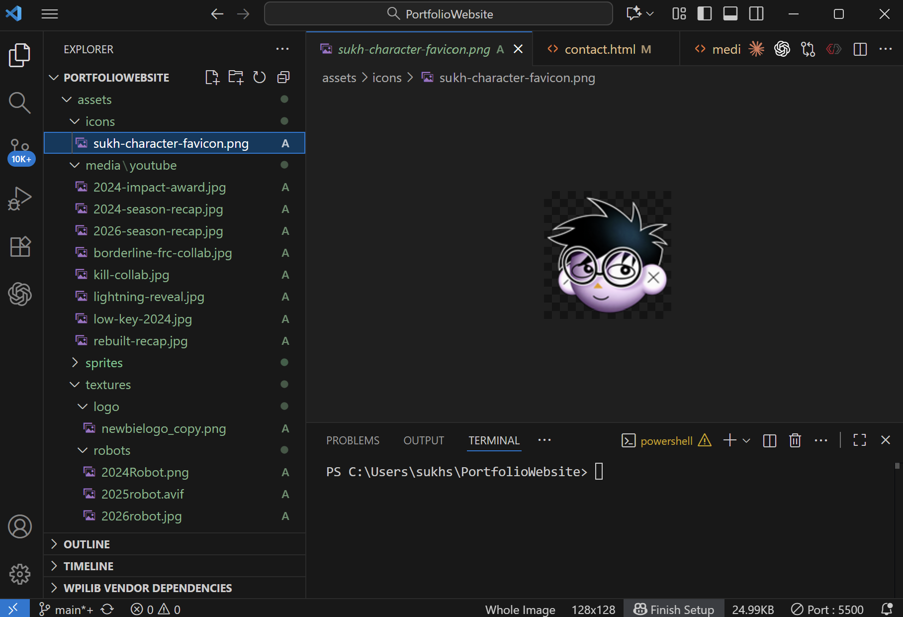 This portfolio open as a working project in Visual Studio Code