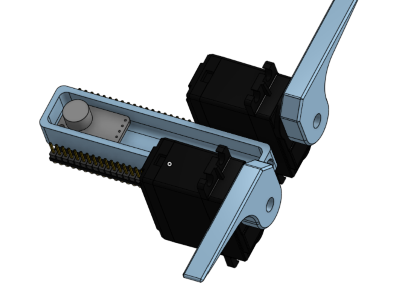 CAD rendering of a servo-driven butterfly mechanism