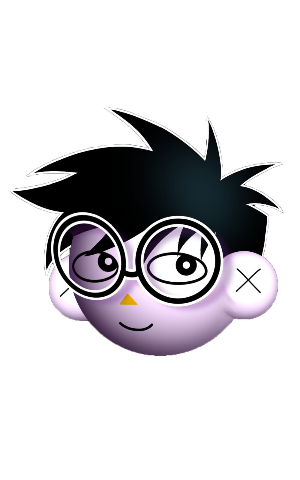 Sukh's illustrated character with spiky hair and round glasses